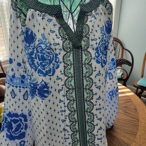 Chic Blue Floral Women's Blouse
